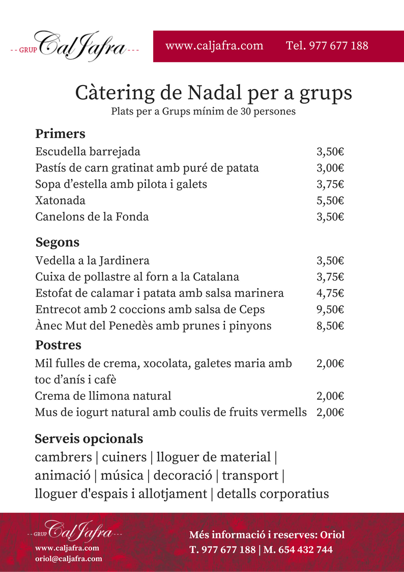 Catering de Nadal 2016 per a grups